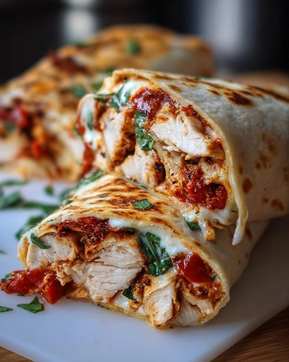 Air fryer chicken and mozzarella wraps served with fresh ingredients.