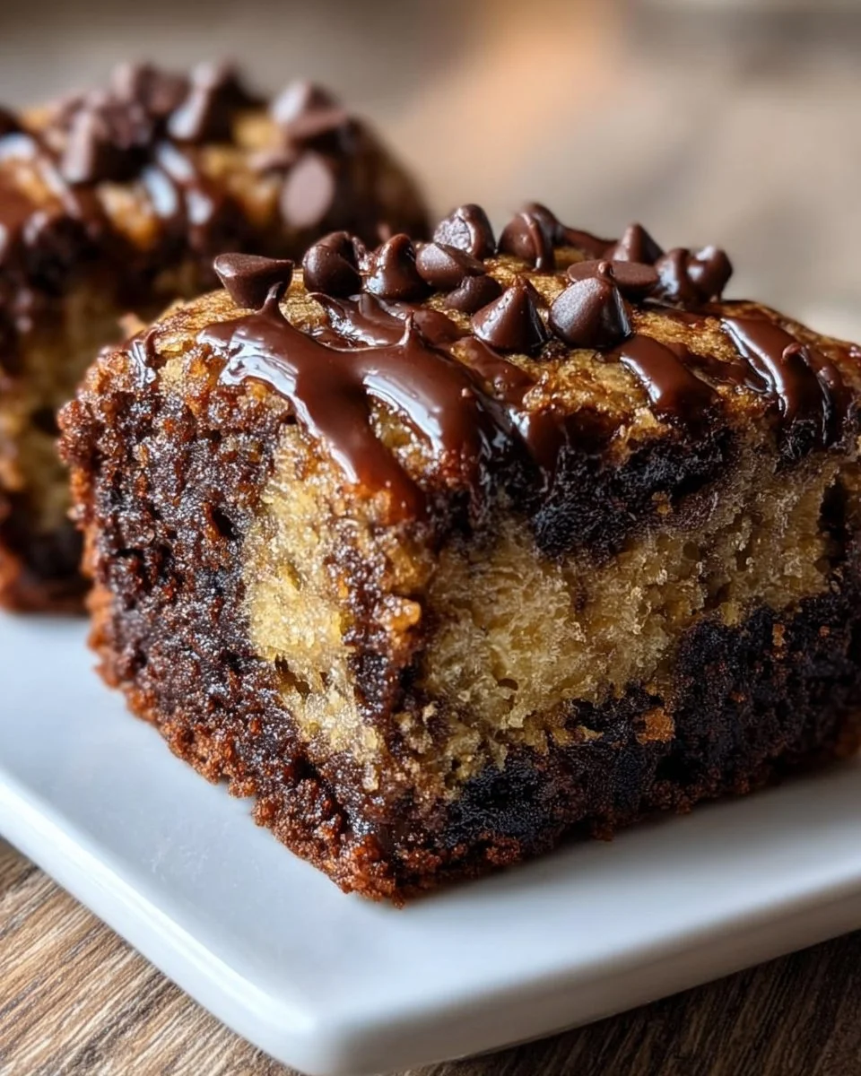 Delicious banana bread brownies served on a plate