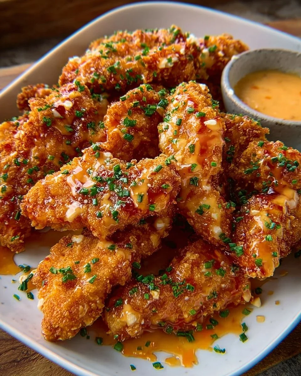 Delicious plate of Bang Bang Chicken topped with sauce and garnishes