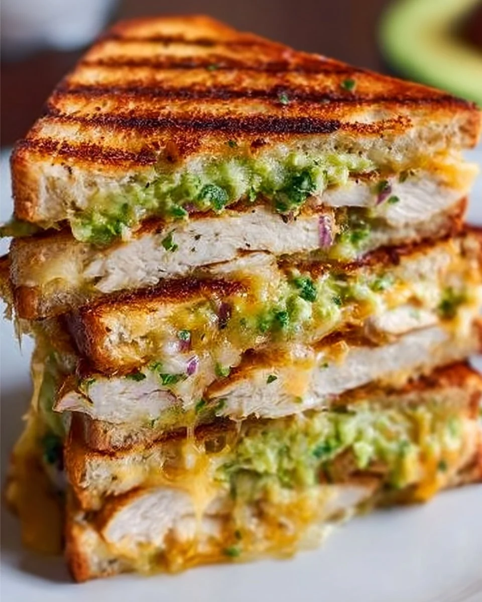 Chicken Avocado Melt Sandwich with grilled chicken and avocado on toasted bread