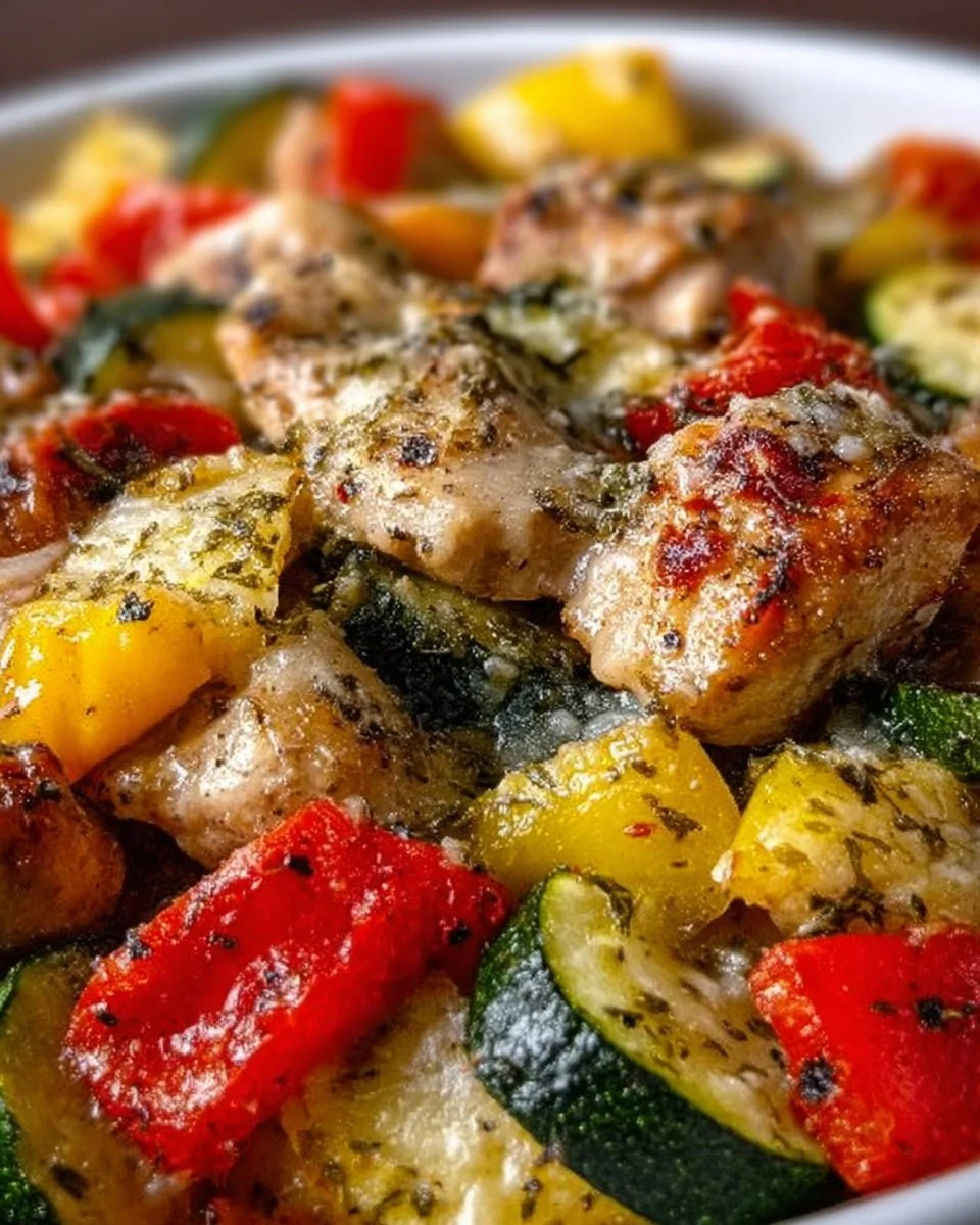 Delicious Chicken Zucchini Bake fresh out of the oven, garnished and ready to serve.