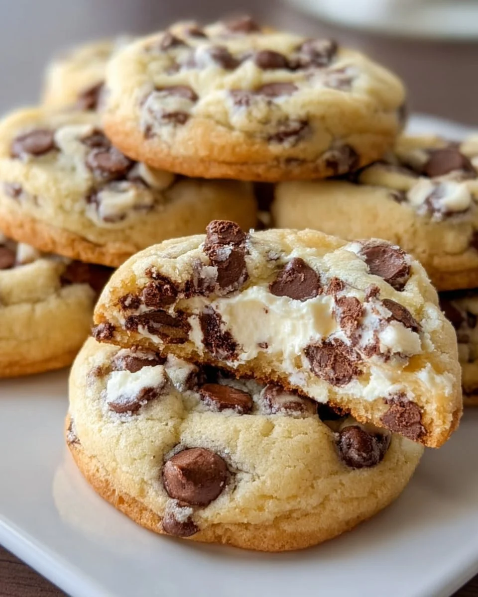 Delicious chocolate chip cheesecake cookies on a plate