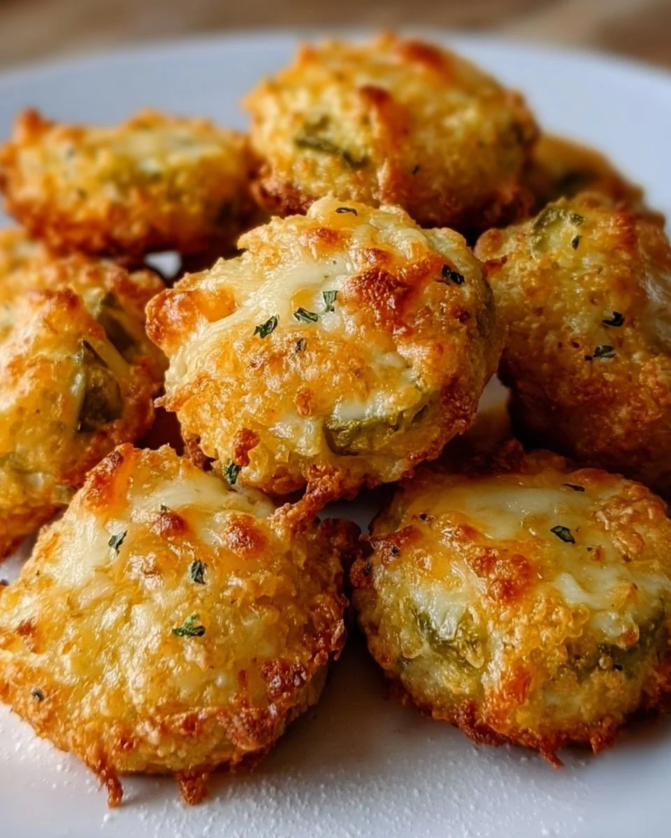 Crispy pickle cheese bites served on a plate