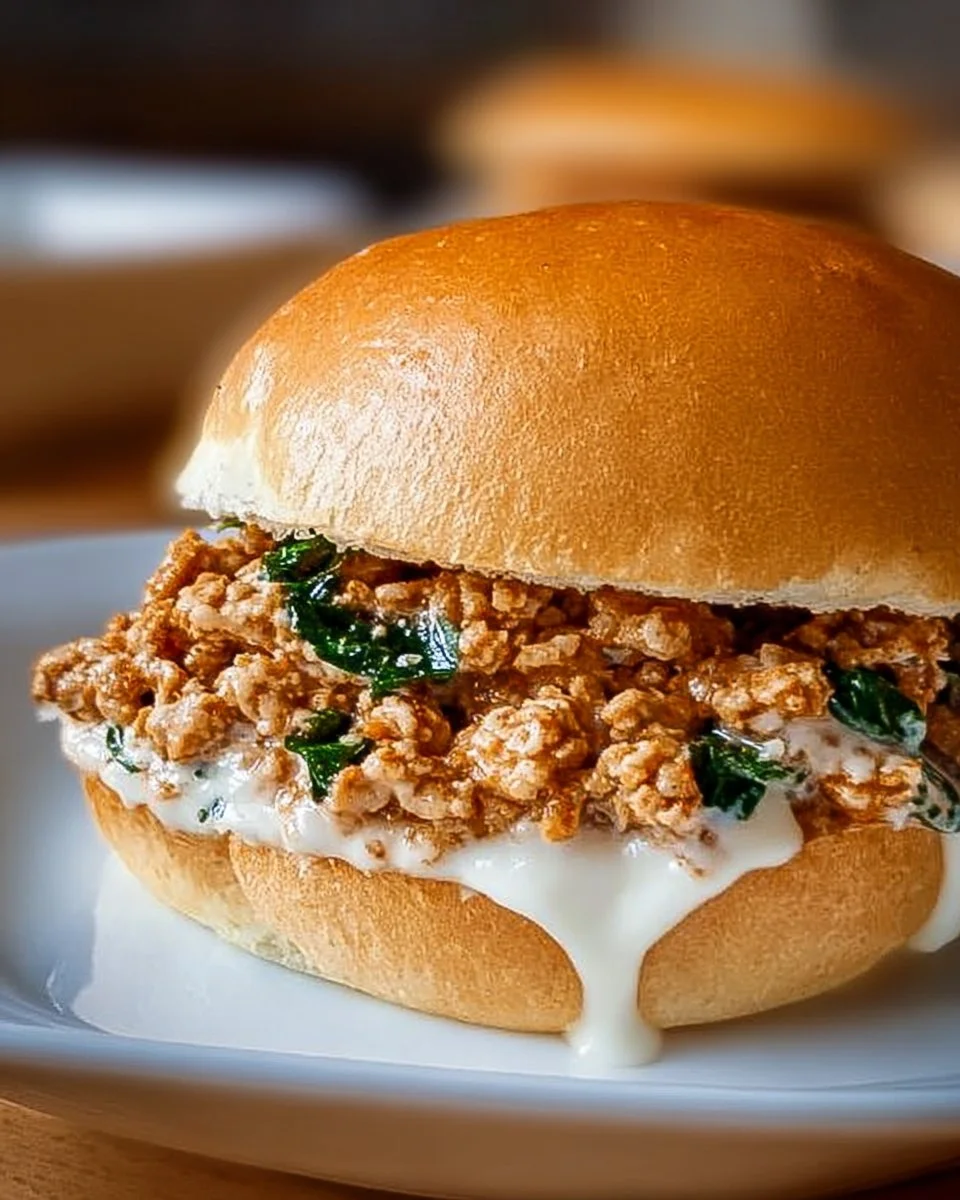 Delicious Easy Chicken Alfredo Sloppy Joes served on a plate