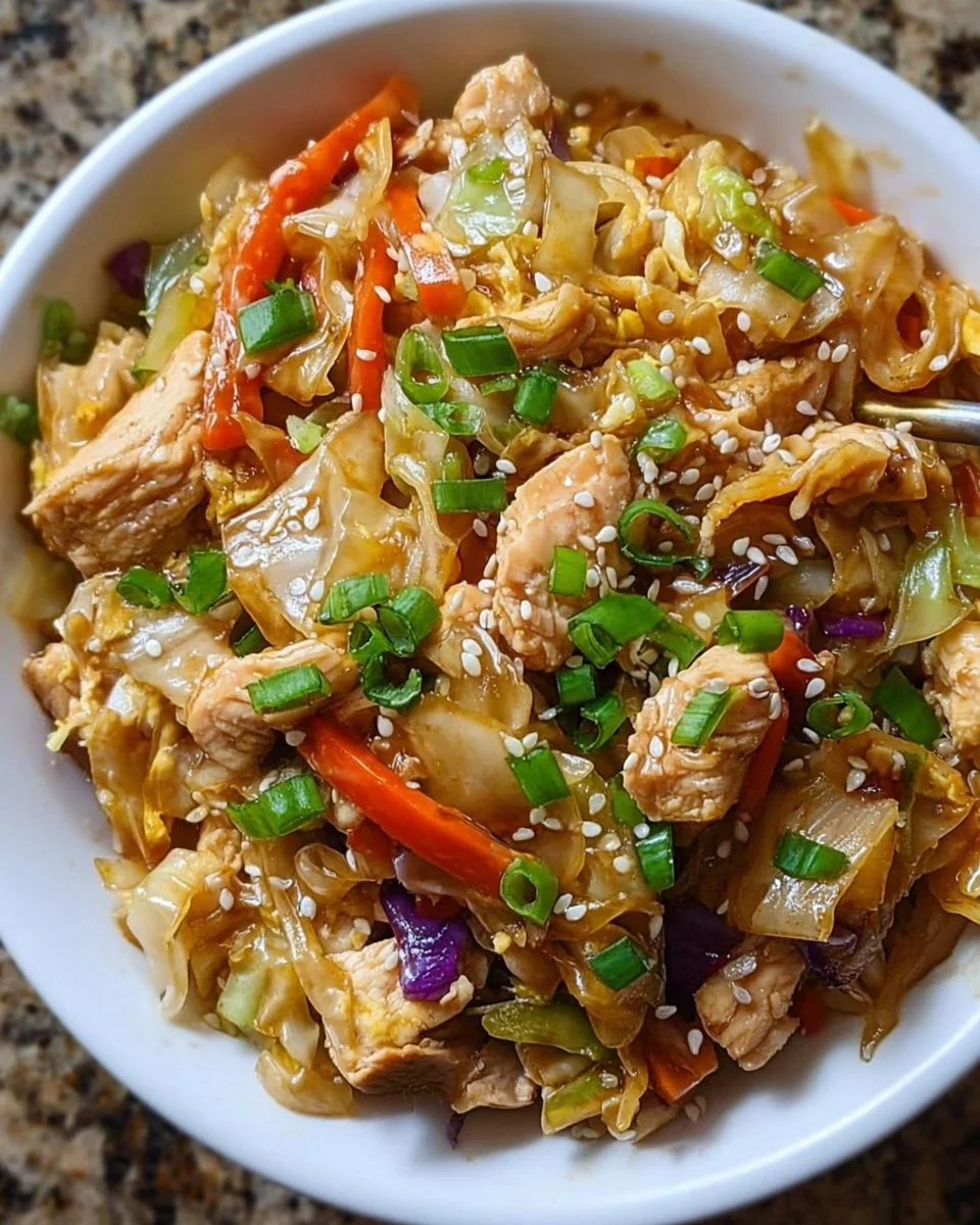 Delicious Egg Roll Bowls featuring fresh vegetables and savory meats.