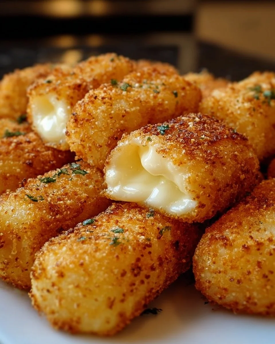 Air-fried golden mozzarella dreams with gooey cheese inside