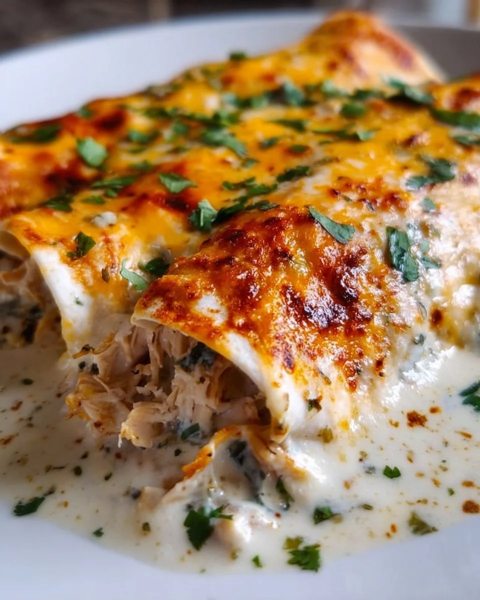 High protein chicken enchiladas topped with sauce and cheese
