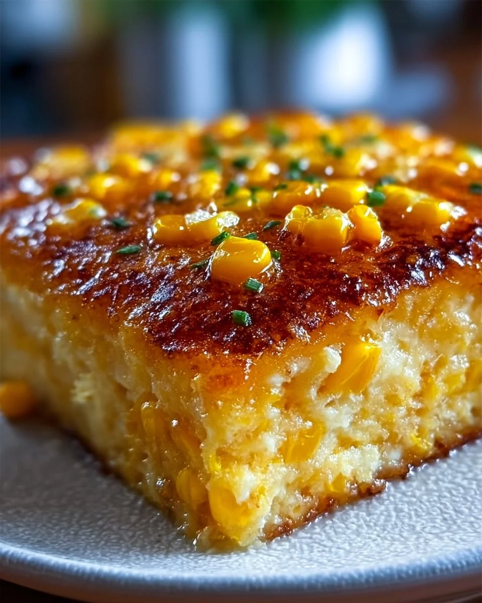 Honey Glazed Corn Casserole with a golden, glistening top layer