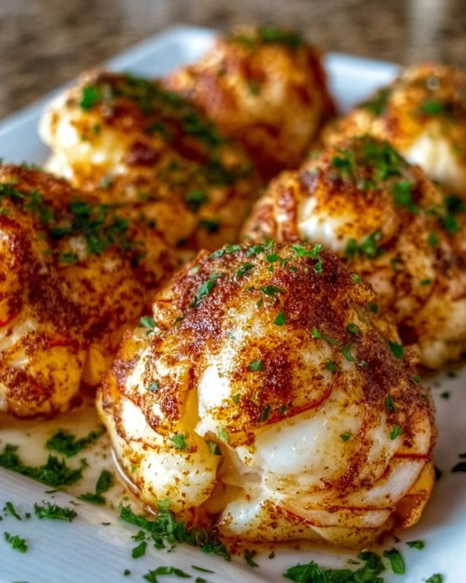 Lobster Crab Butter Bombs served on a platter with fresh herbs.