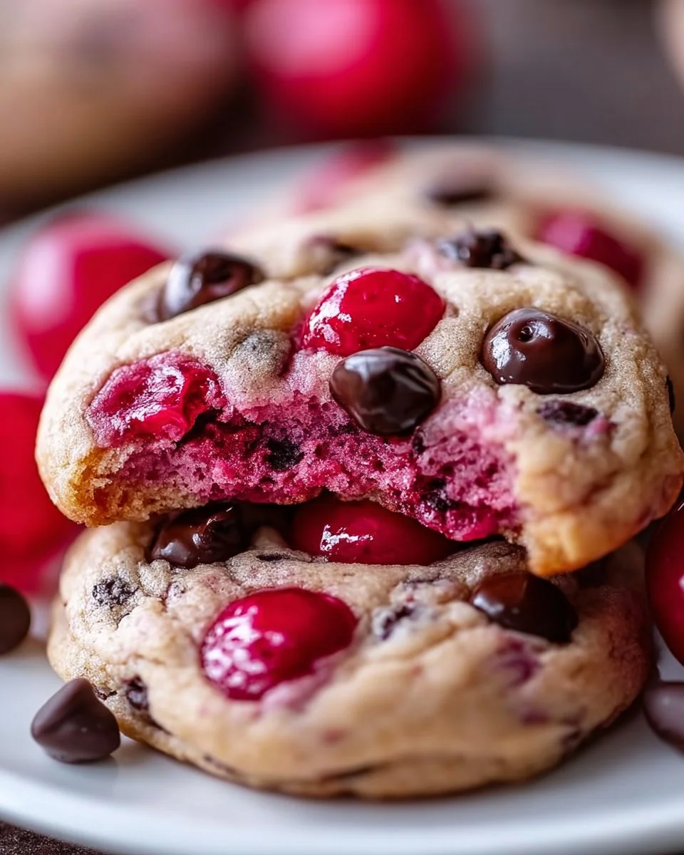 Delicious maraschino cherry chocolate chip cookies on a baking tray