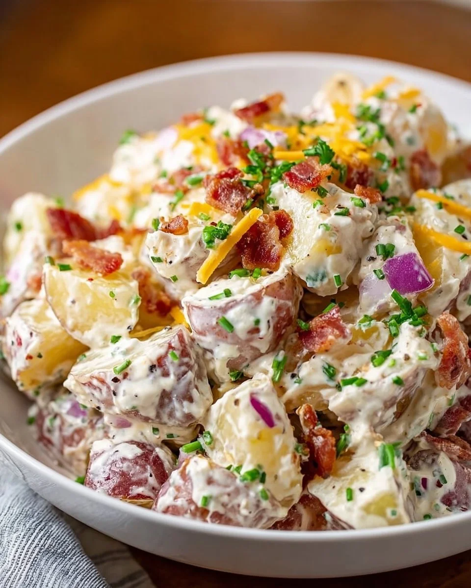 Creamy and flavorful steakhouse potato salad served as a side dish