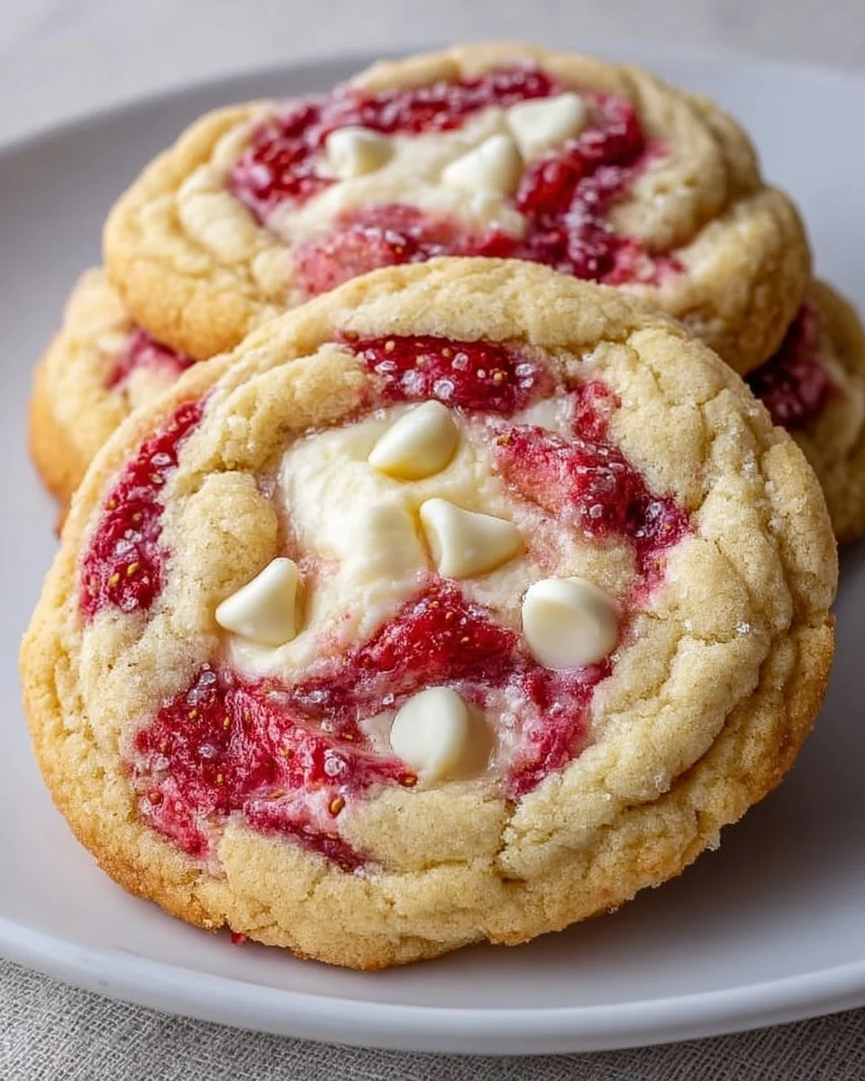 Freshly baked strawberry cheesecake cookies with creamy texture and berry flavor
