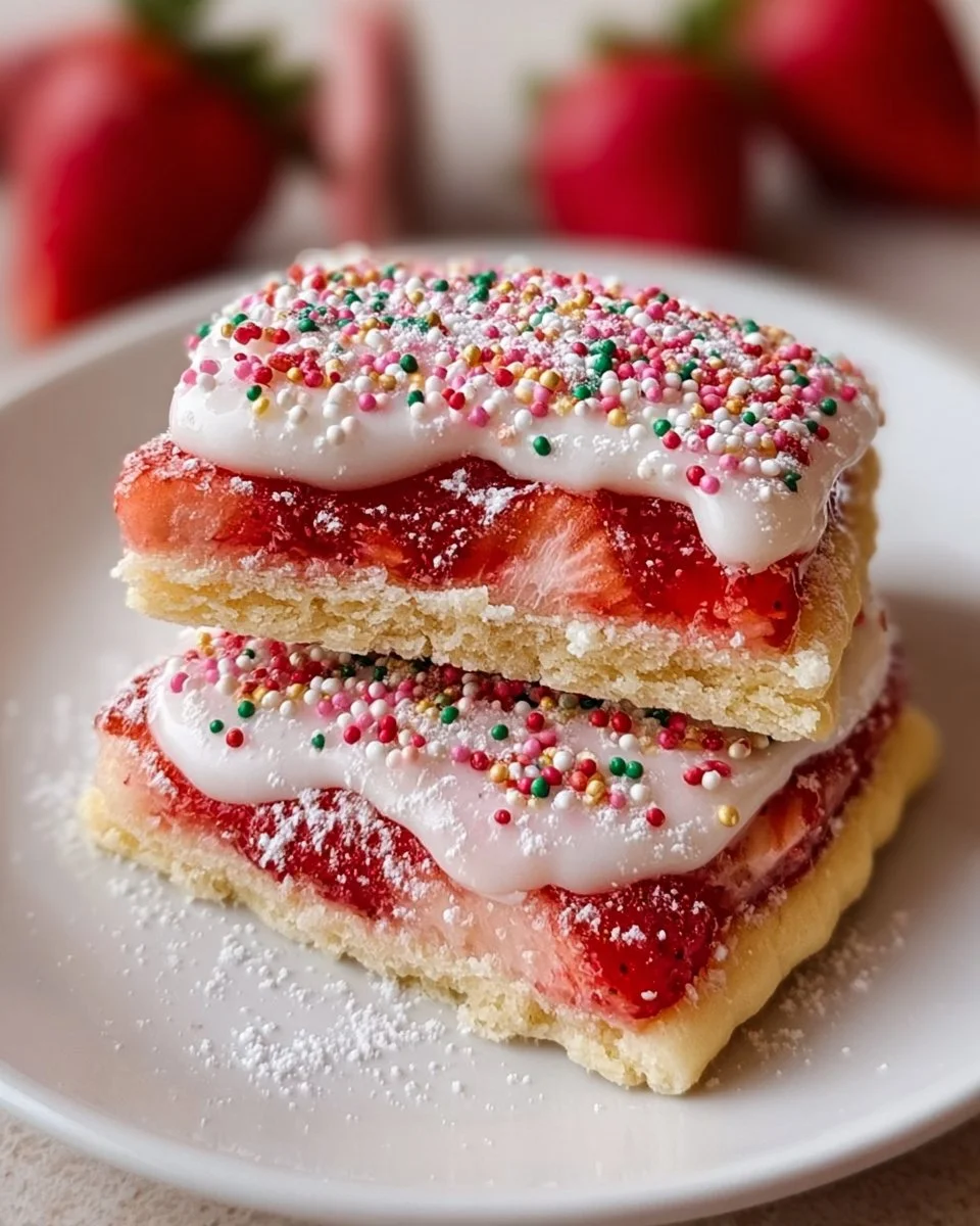 Freshly baked strawberry pop tart sugar cookies on a cooling rack.