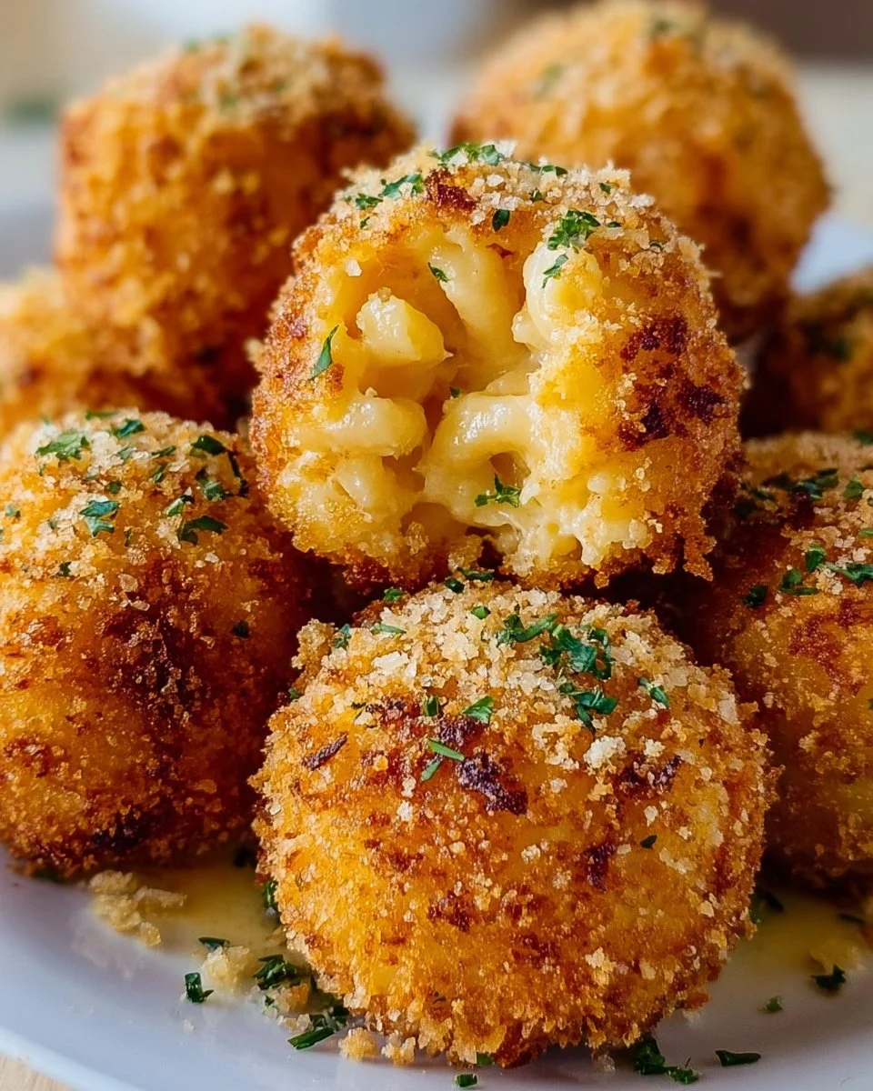 Air Fryer Fried Macaroni and Cheese Balls served on a plate