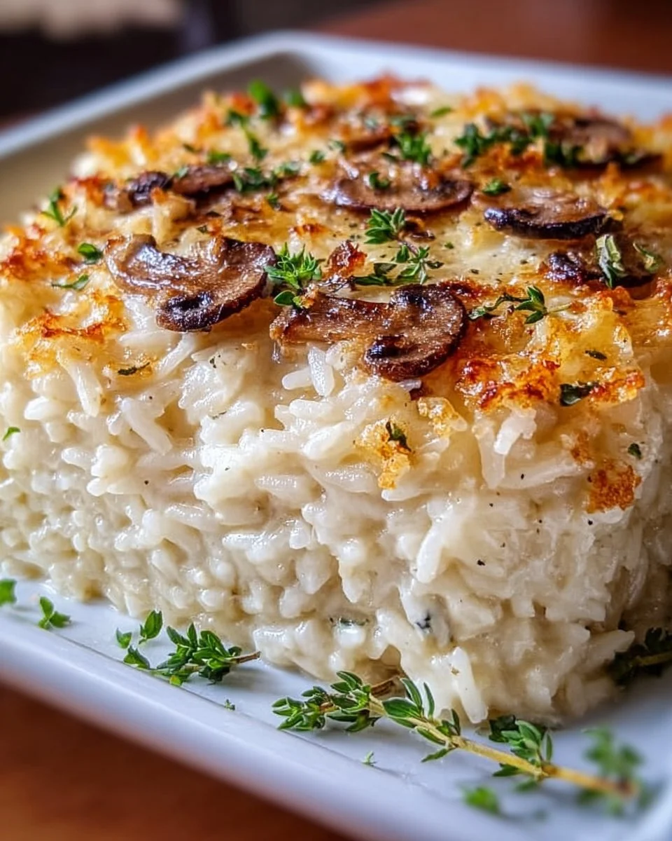 Delicious creamy baked rice dish served in a bowl, perfect for comfort meals.