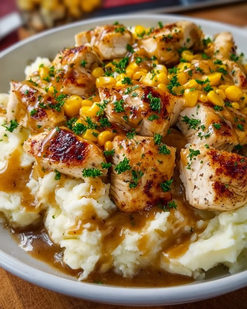 Delicious Chicken Mashed Potato Bowl with tender chicken and creamy mashed potatoes