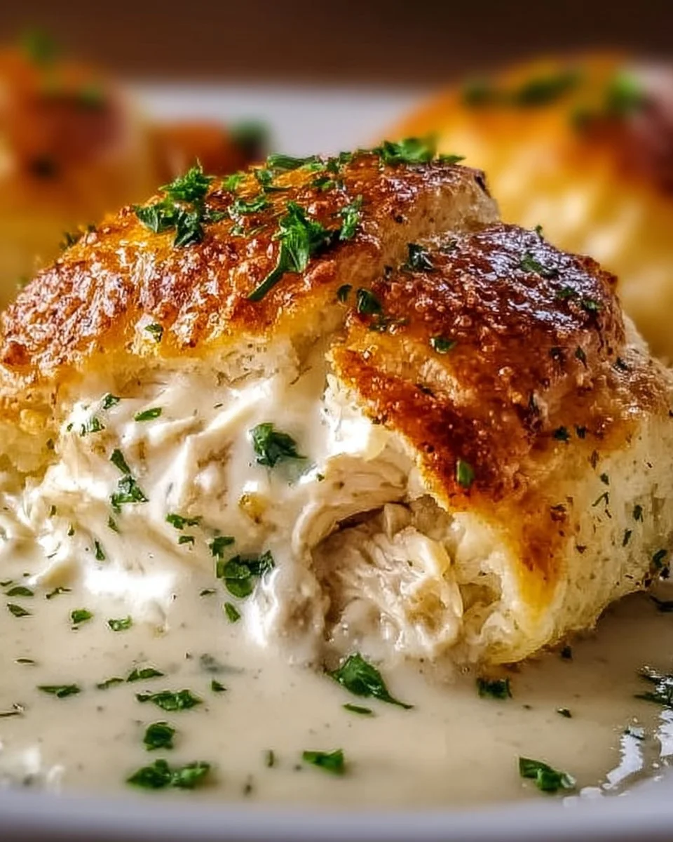 Creamy Chicken Pillows served with Parmesan sauce for a cozy dinner