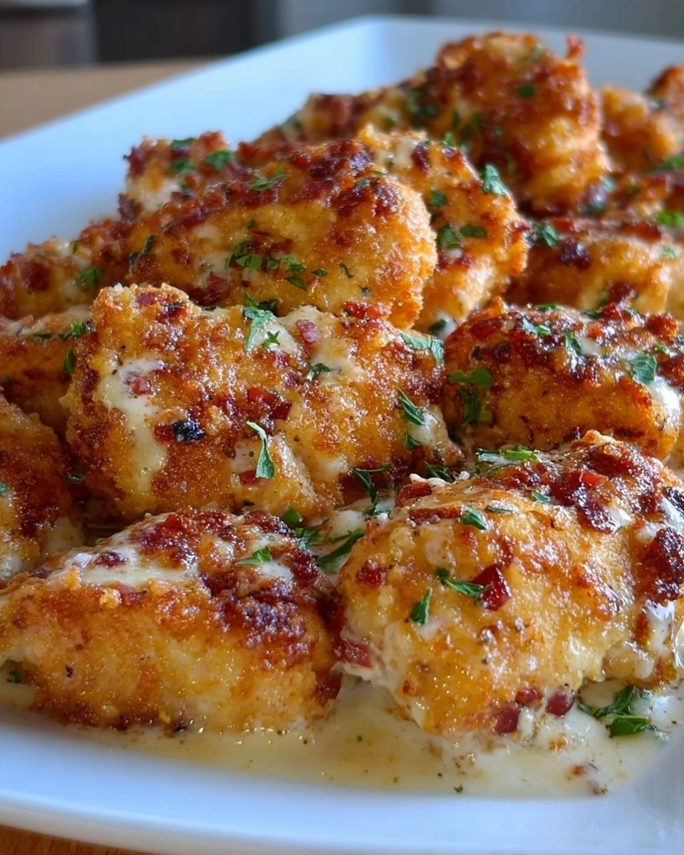 Cottage Cheese Parmesan Firecracker Chicken dish with vibrant colors and garnishes.