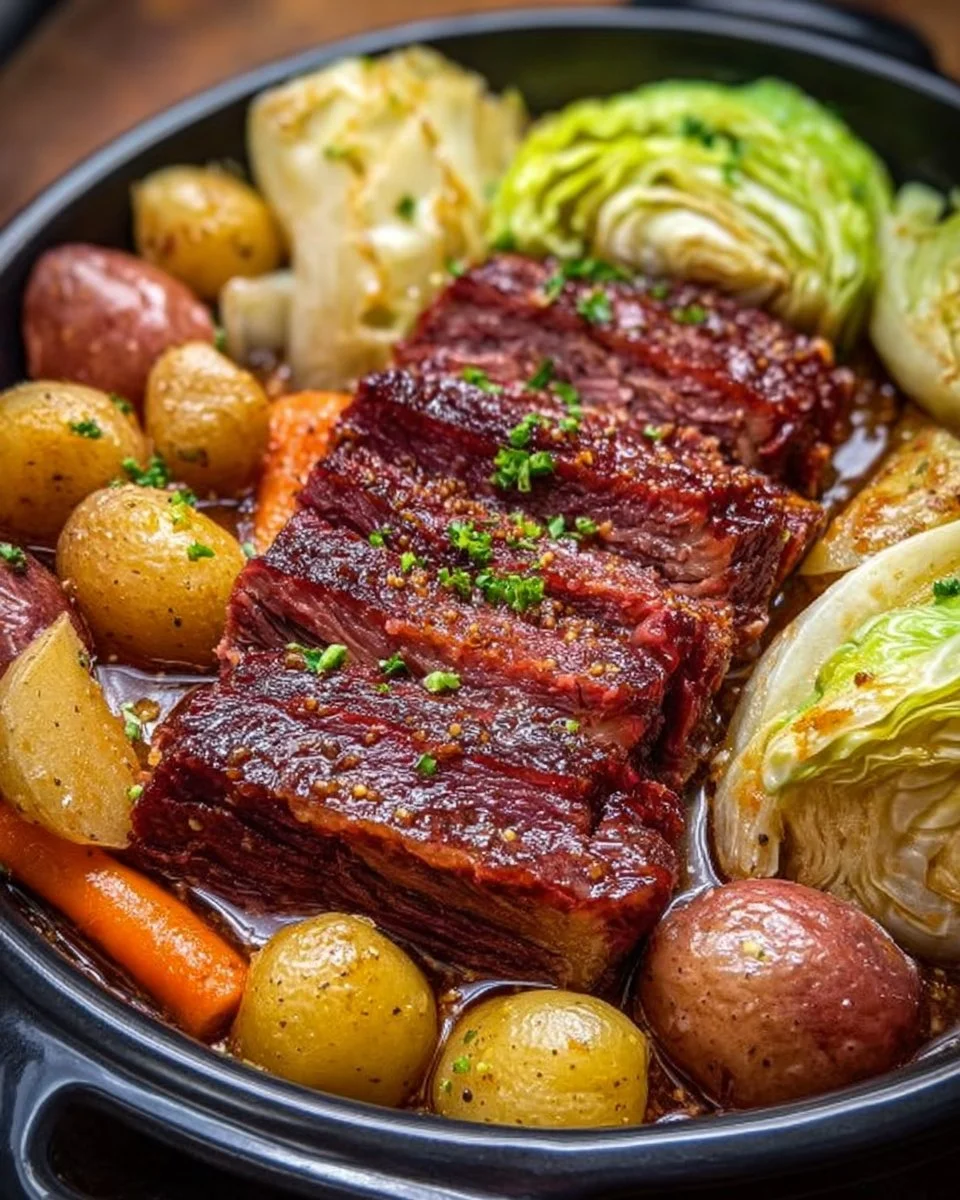Slow Cooker Corned Beef and Cabbage served in a cozy setting
