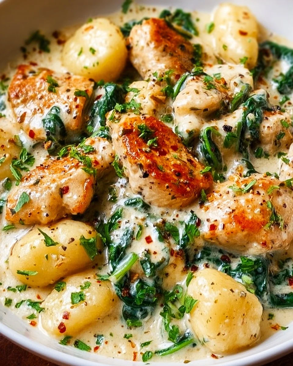 Creamy Garlic Parmesan Chicken Gnocchi served in a bowl