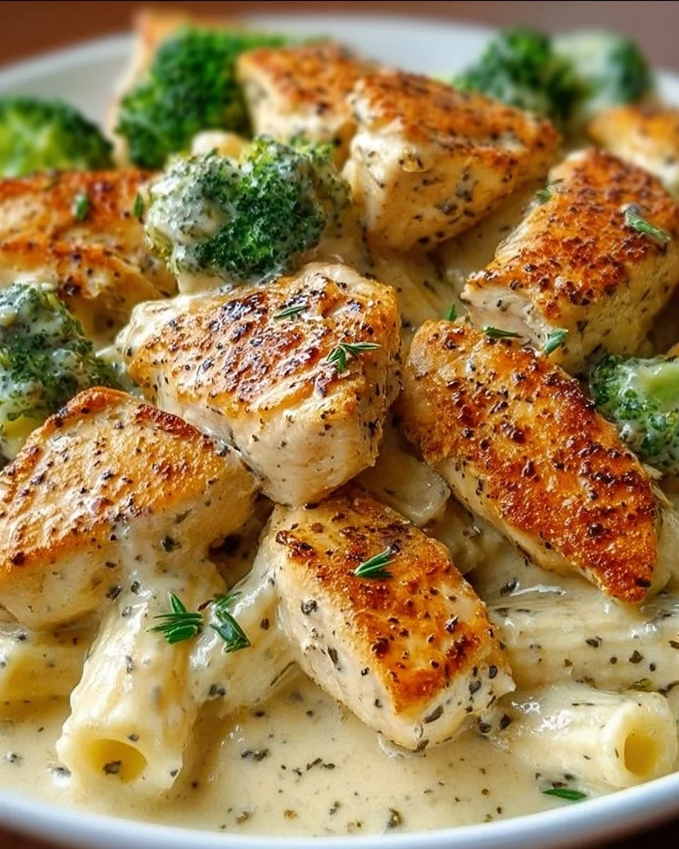 Creamy Parmesan Chicken served with Broccoli Rice in a colorful bowl