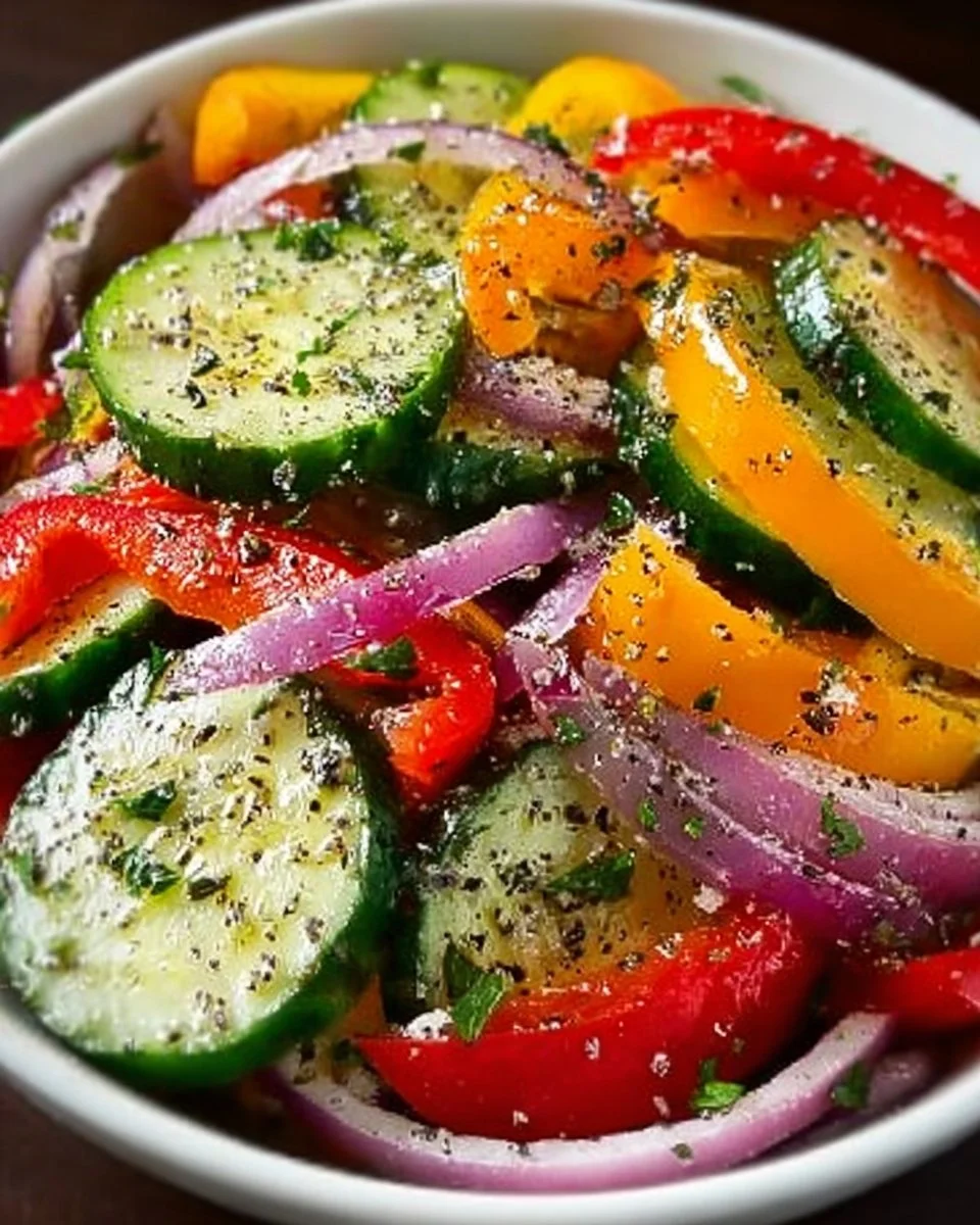 Cucumber Sweet Pepper Salad with fresh vegetables and vibrant colors
