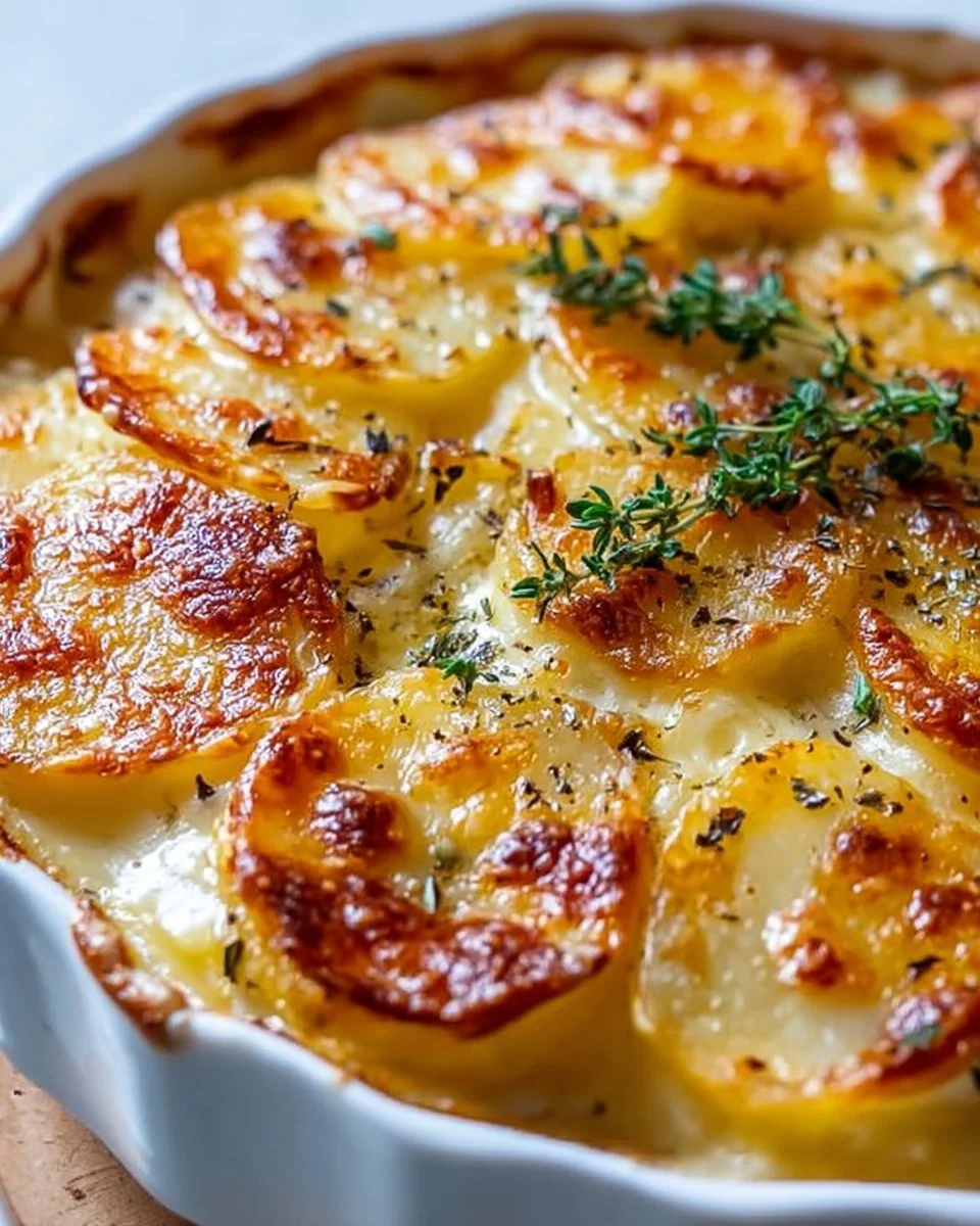 Easy scalloped potatoes baked with cheese and cream