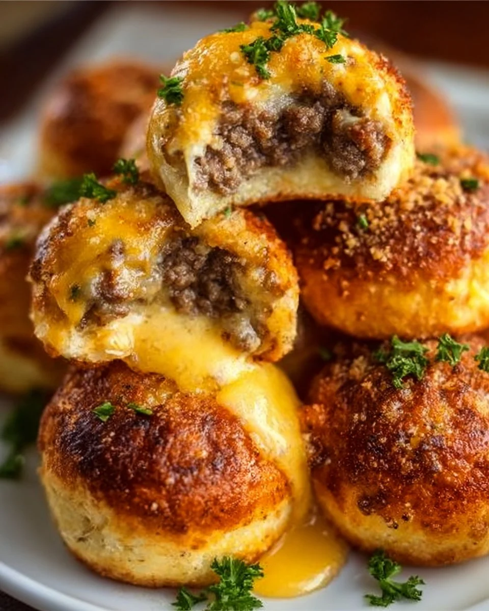 Garlic Parmesan Cheeseburger Bombs served on a plate
