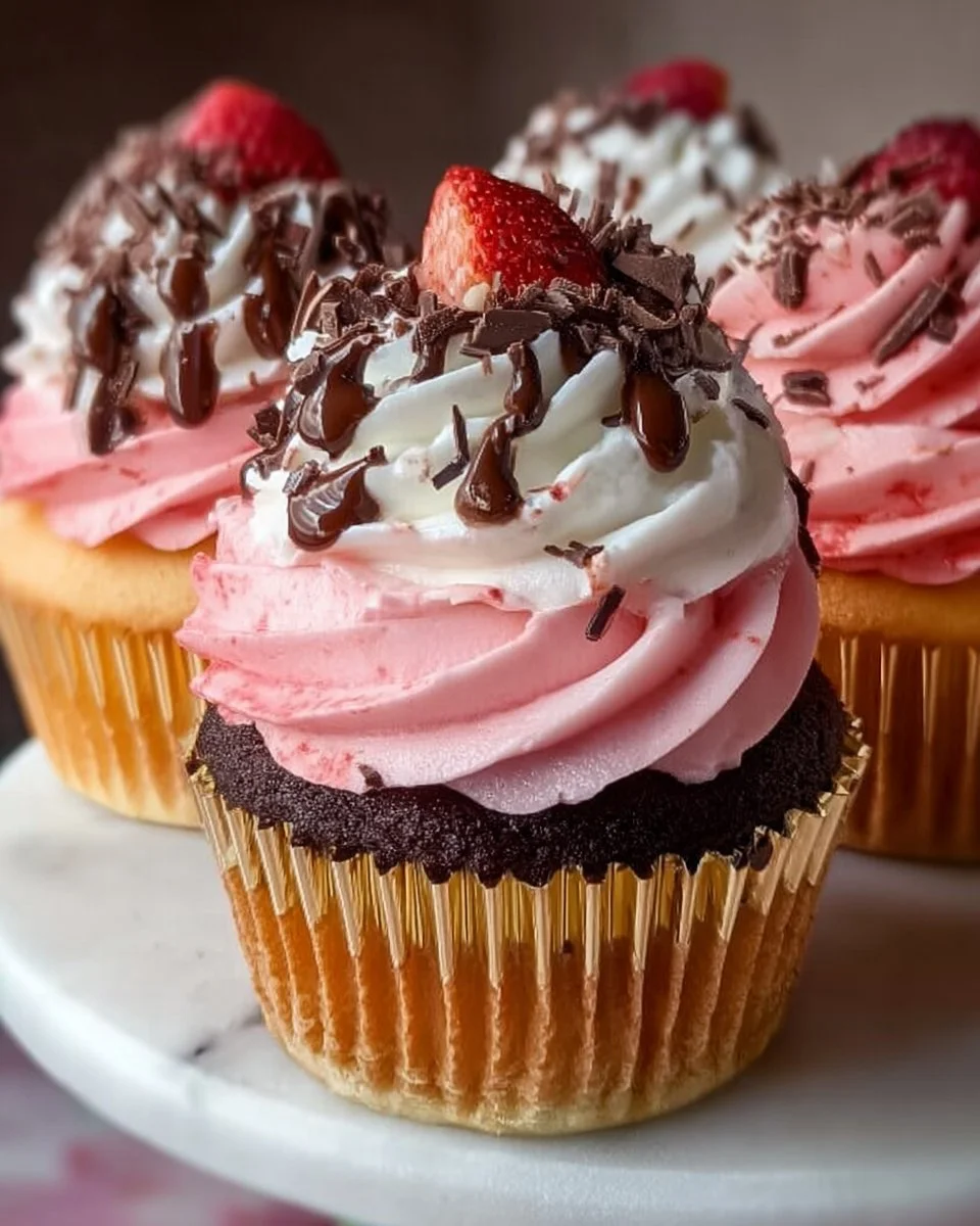Delicious Neapolitan Cream Cupcakes with creamy frosting and colorful layers