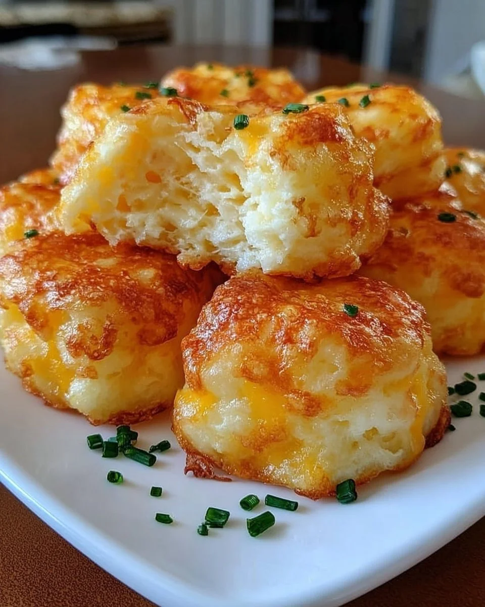 Golden and crispy cheesy potato puffs served on a plate