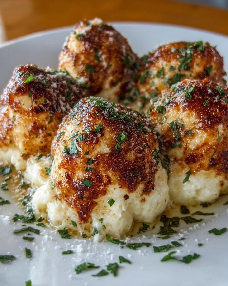 Delicious Parmesan Cloud Chicken Bombs served on a plate.