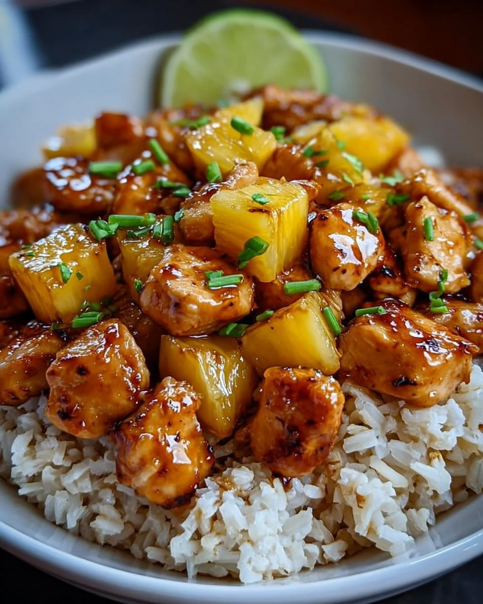 Delicious Pineapple Chicken and Rice dish with colorful vegetables and herbs