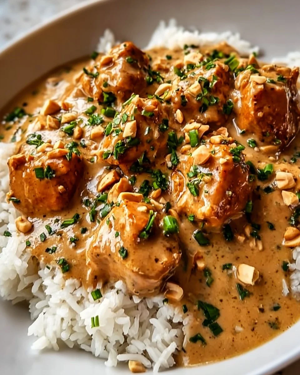Delicious Slow Cooker Thai Peanut Chicken served with fresh vegetables