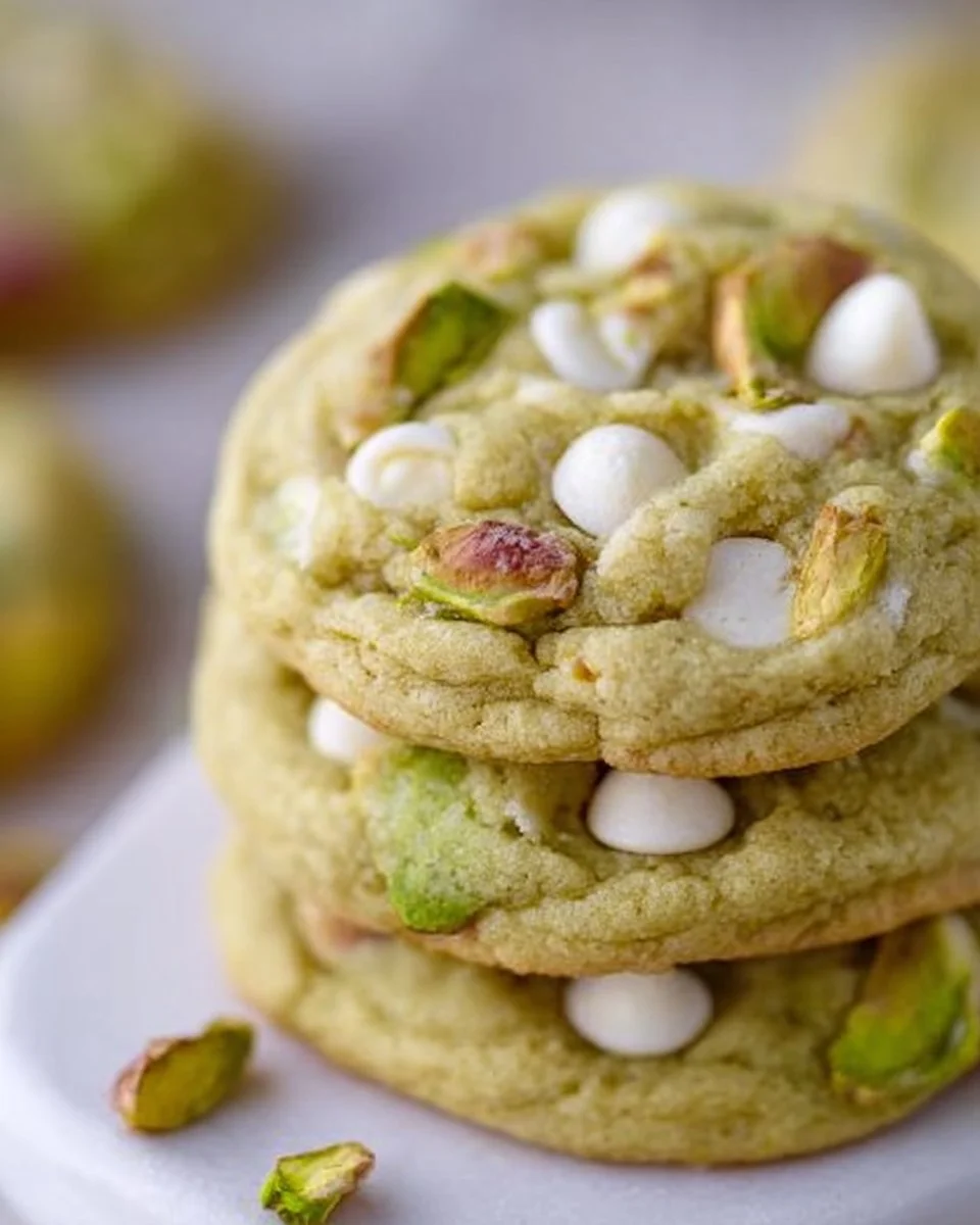 Soft and chewy pistachio pudding cookies on a baking tray