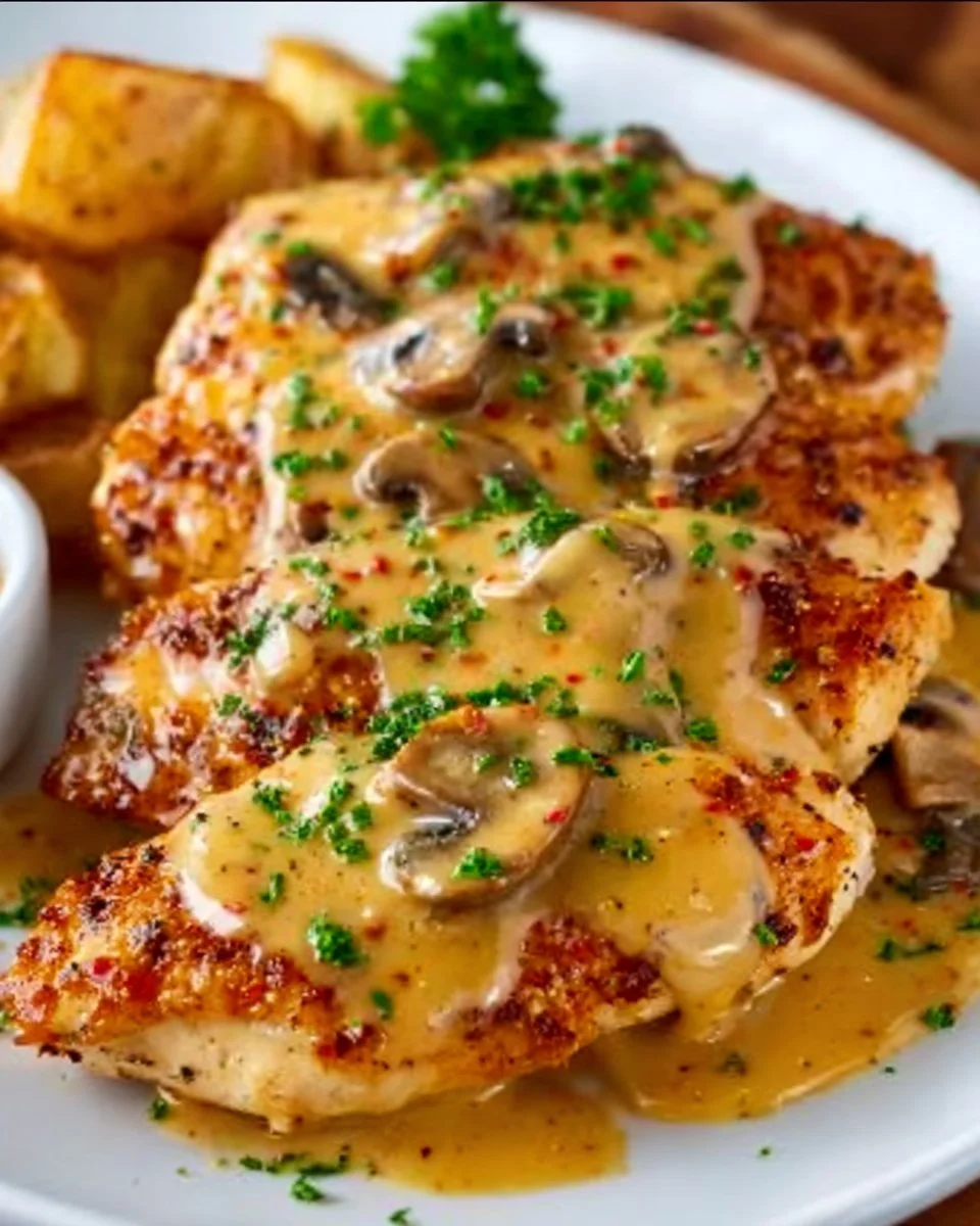 Delicious Texas Roadhouse smothered chicken topped with jack cheese.