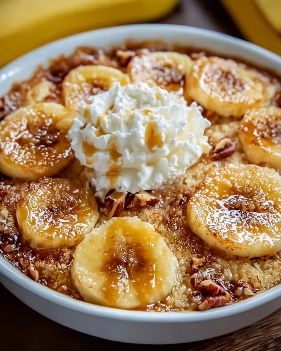 Delicious Southern banana cobbler dessert with golden crust and banana slices
