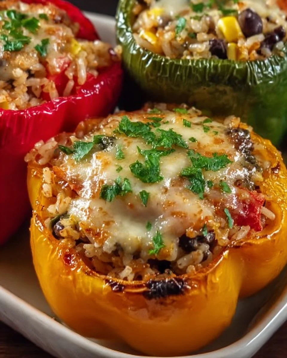 Colorful vegetarian stuffed bell peppers filled with quinoa and vegetables