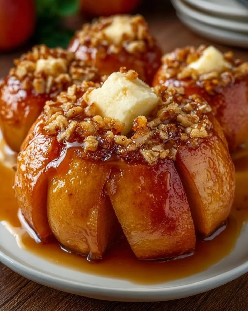 Baked Bloomin Apples topped with cinnamon and nuts for a delicious dessert