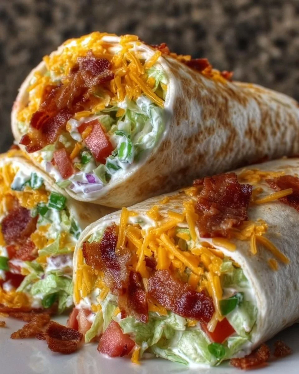 Cheesy bacon ranch wraps filled with fresh ingredients and ranch dressing