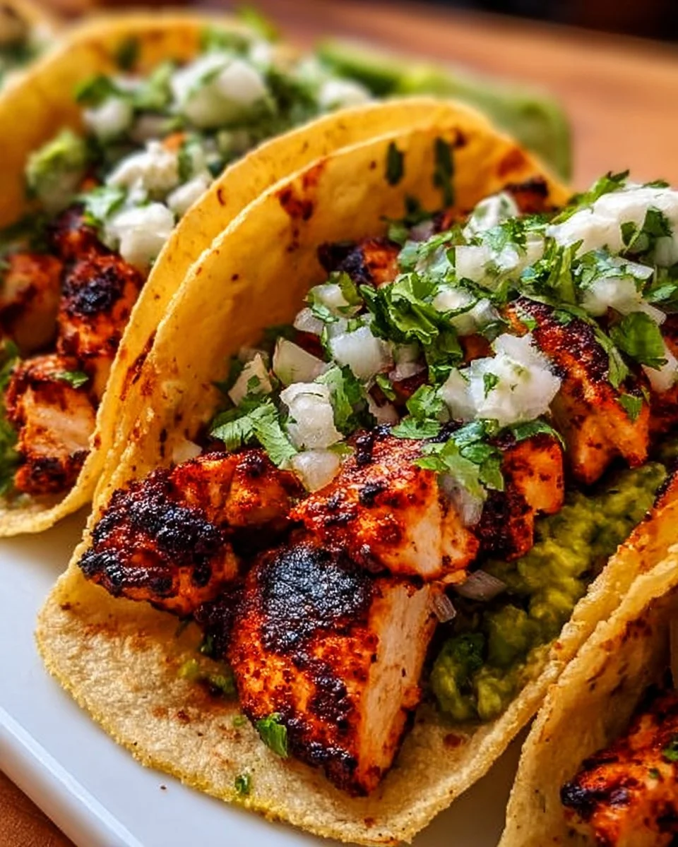 Delicious Chicken Street Tacos served with fresh toppings and salsa.