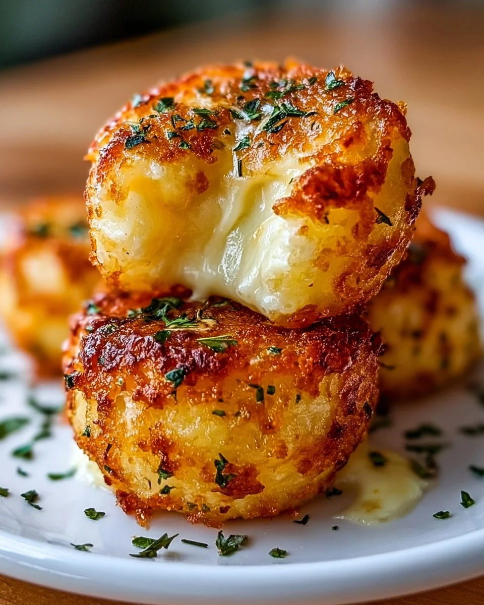 Crispy cheesy mashed potato bites served on a plate