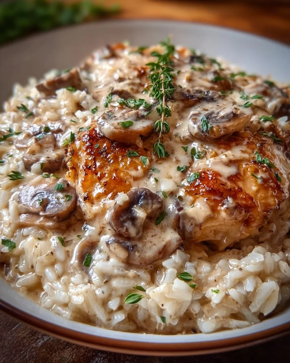 Creamy chicken and rice casserole made in a crockpot for a quick dinner