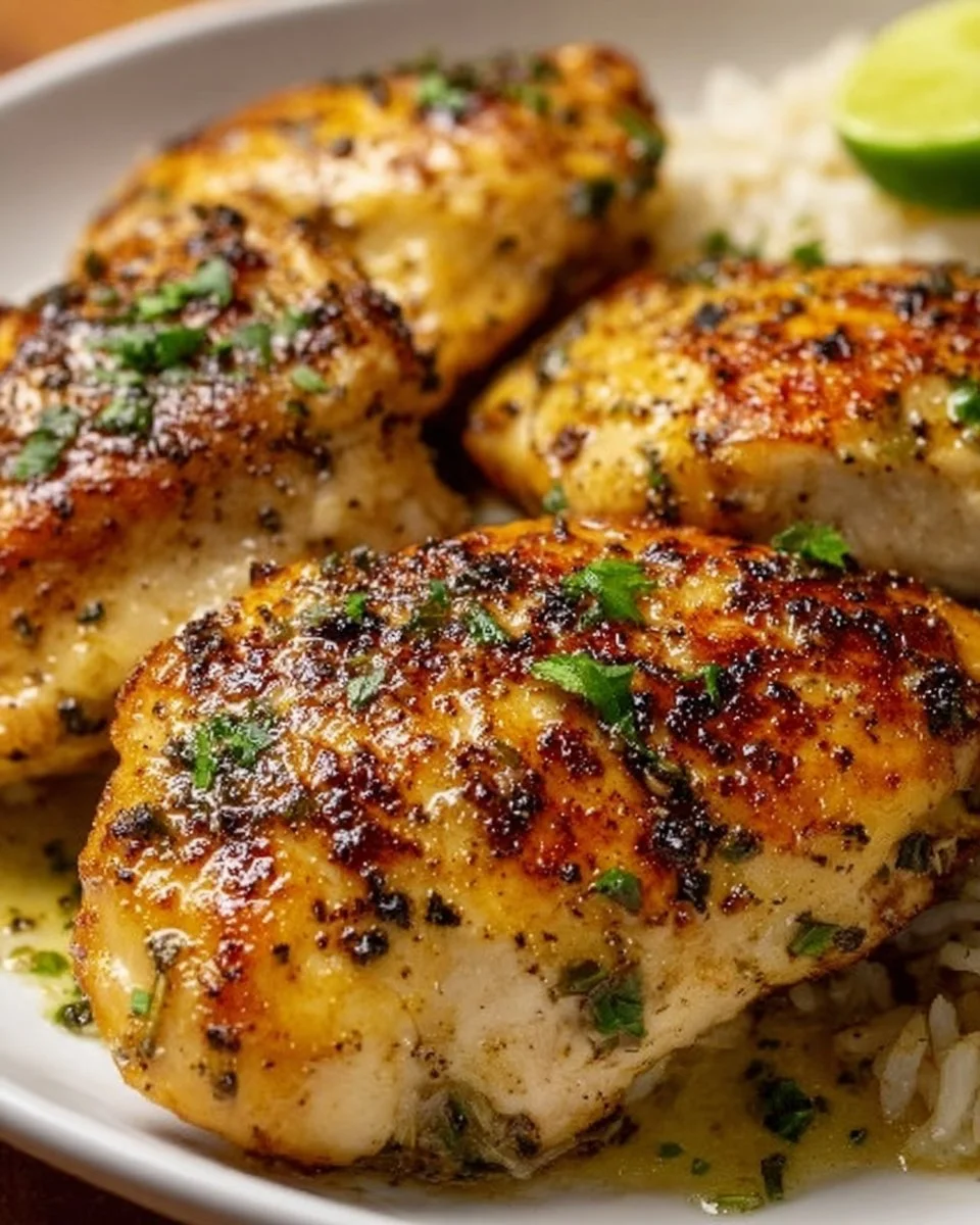 Delicious crowd-pleasing chicken recipe served on a plate with herbs and spices.