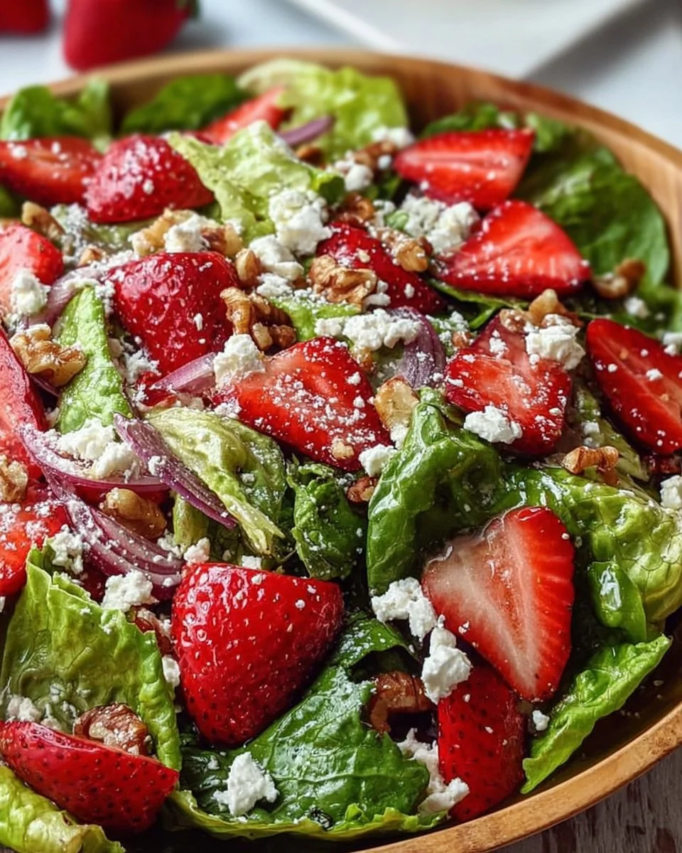 Crunchy strawberry romaine feta salad with vibrant ingredients.