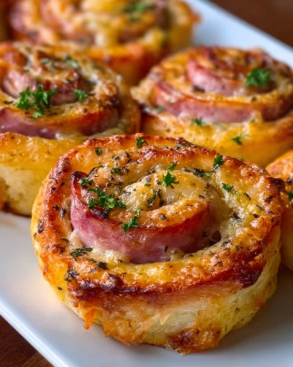 Easter Ham and Cheddar Pinwheels appetizer for holiday gatherings