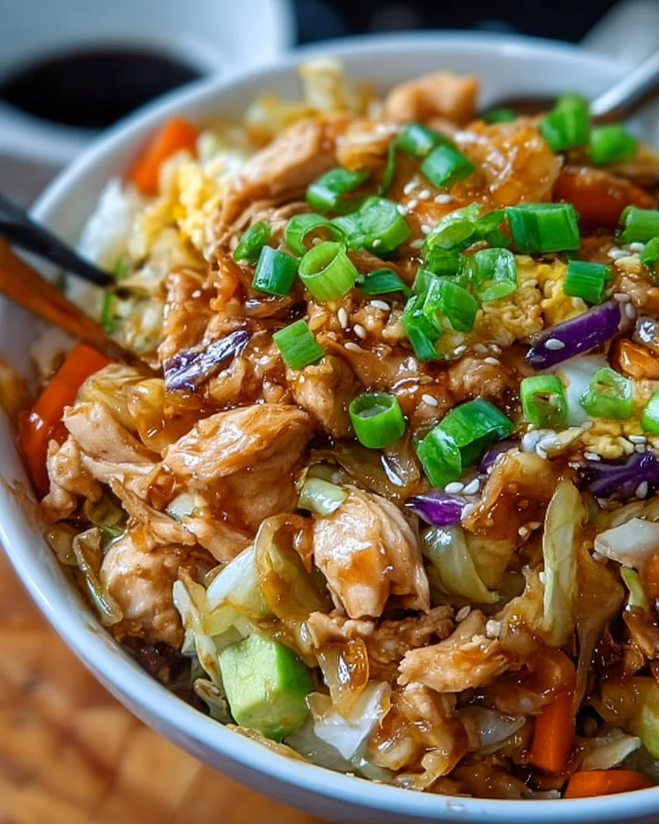 Colorful egg roll bowls filled with vegetables and protein, promoting healthy meals.