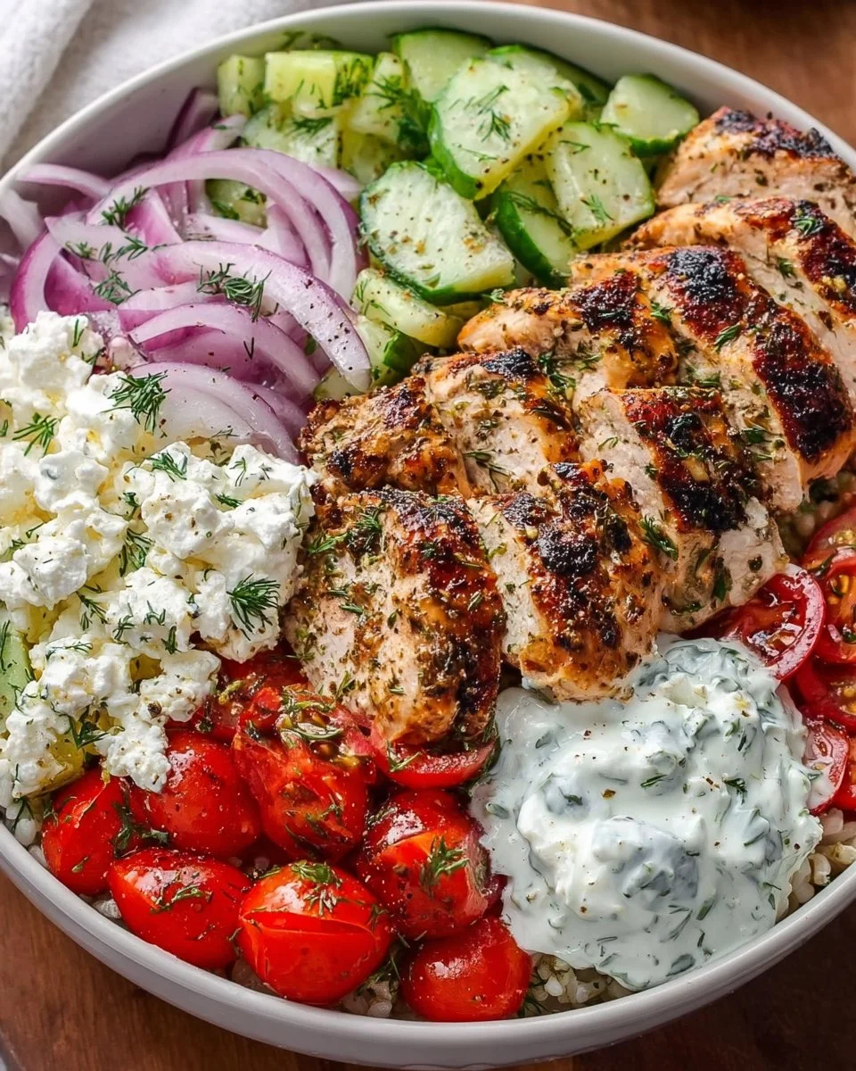 Delicious Greek Chicken Bowl with fresh vegetables and flavors