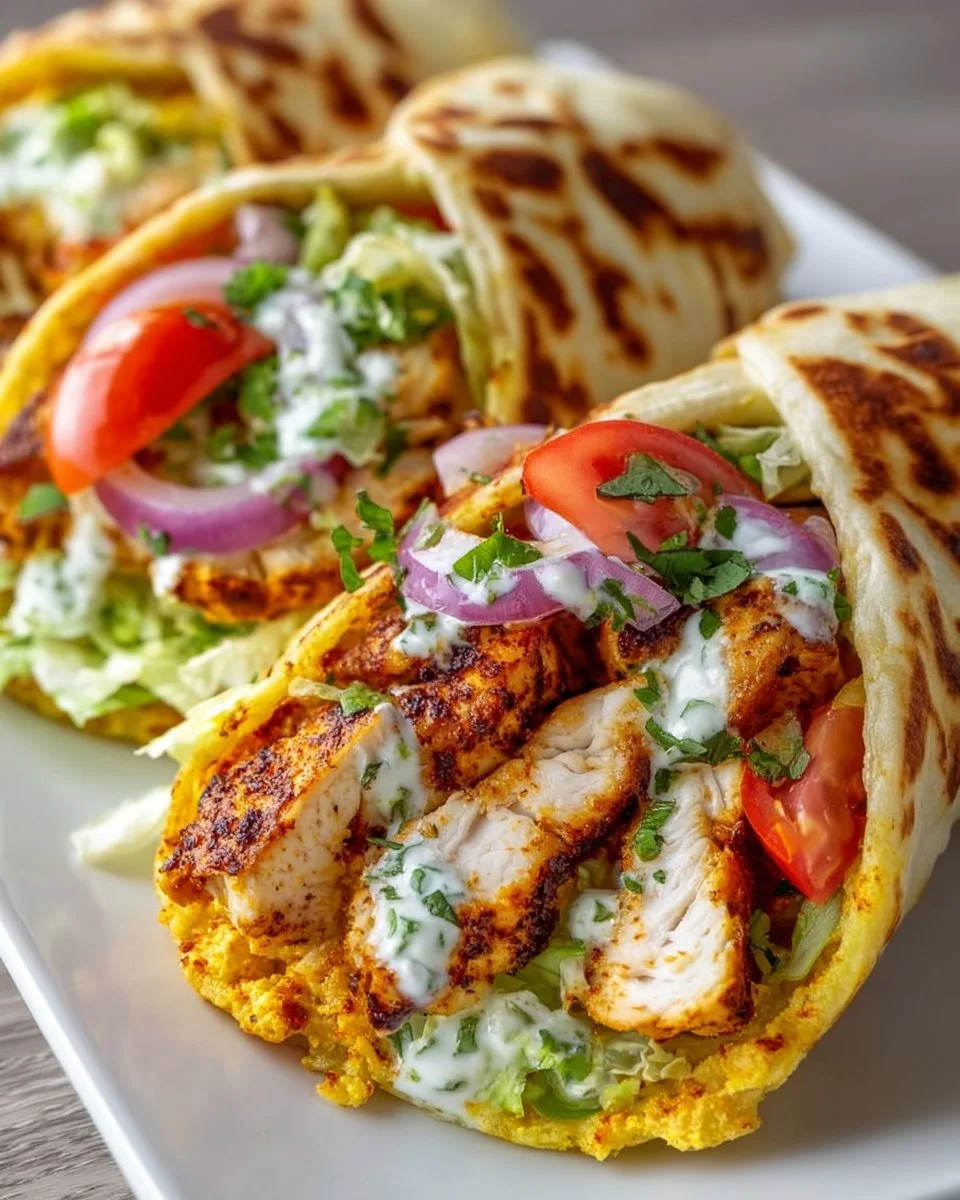High-protein crispy cottage cheese flatbread chicken wraps served on a plate