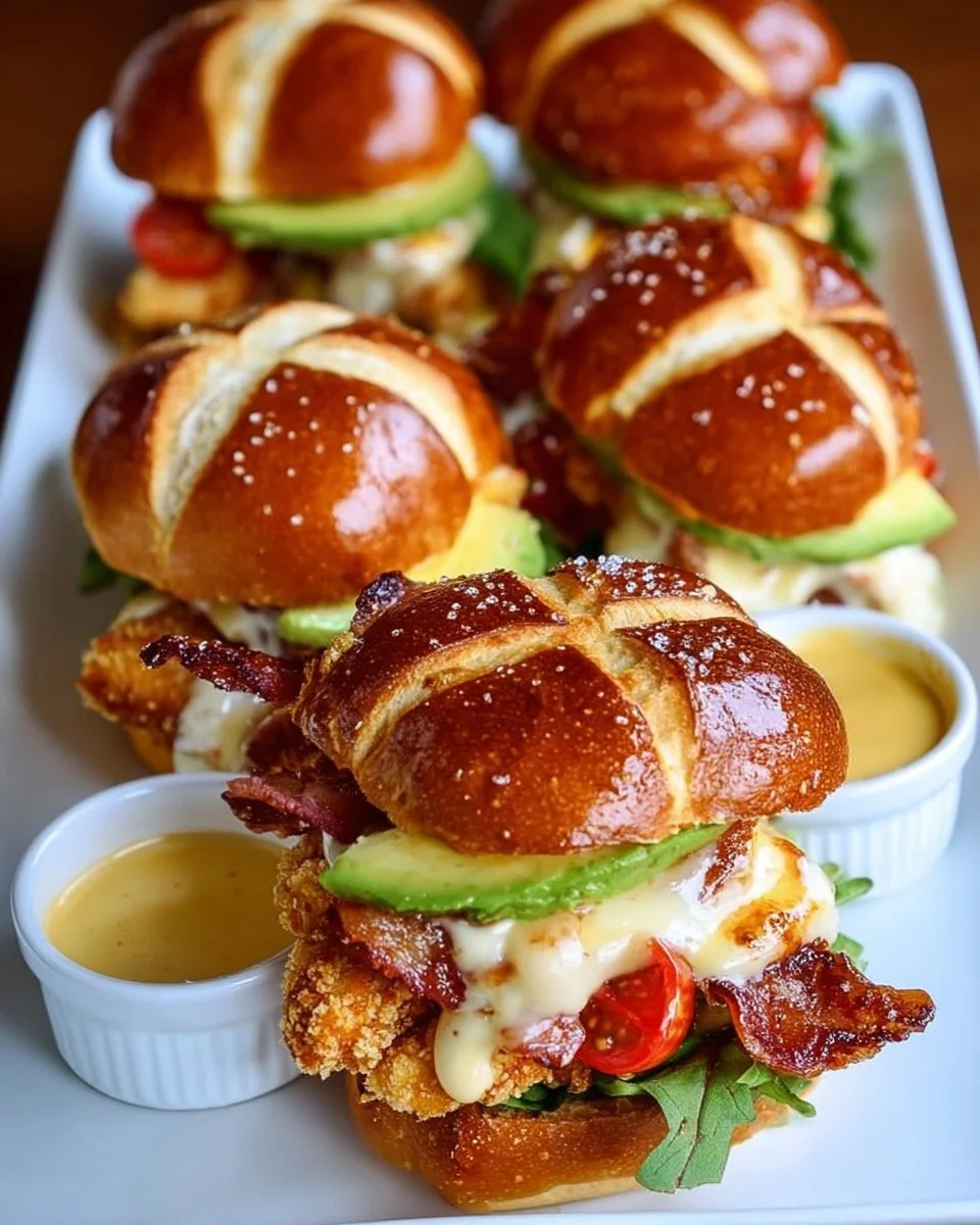 Honey Mustard BLT Chicken Sliders served on a platter with fresh ingredients.