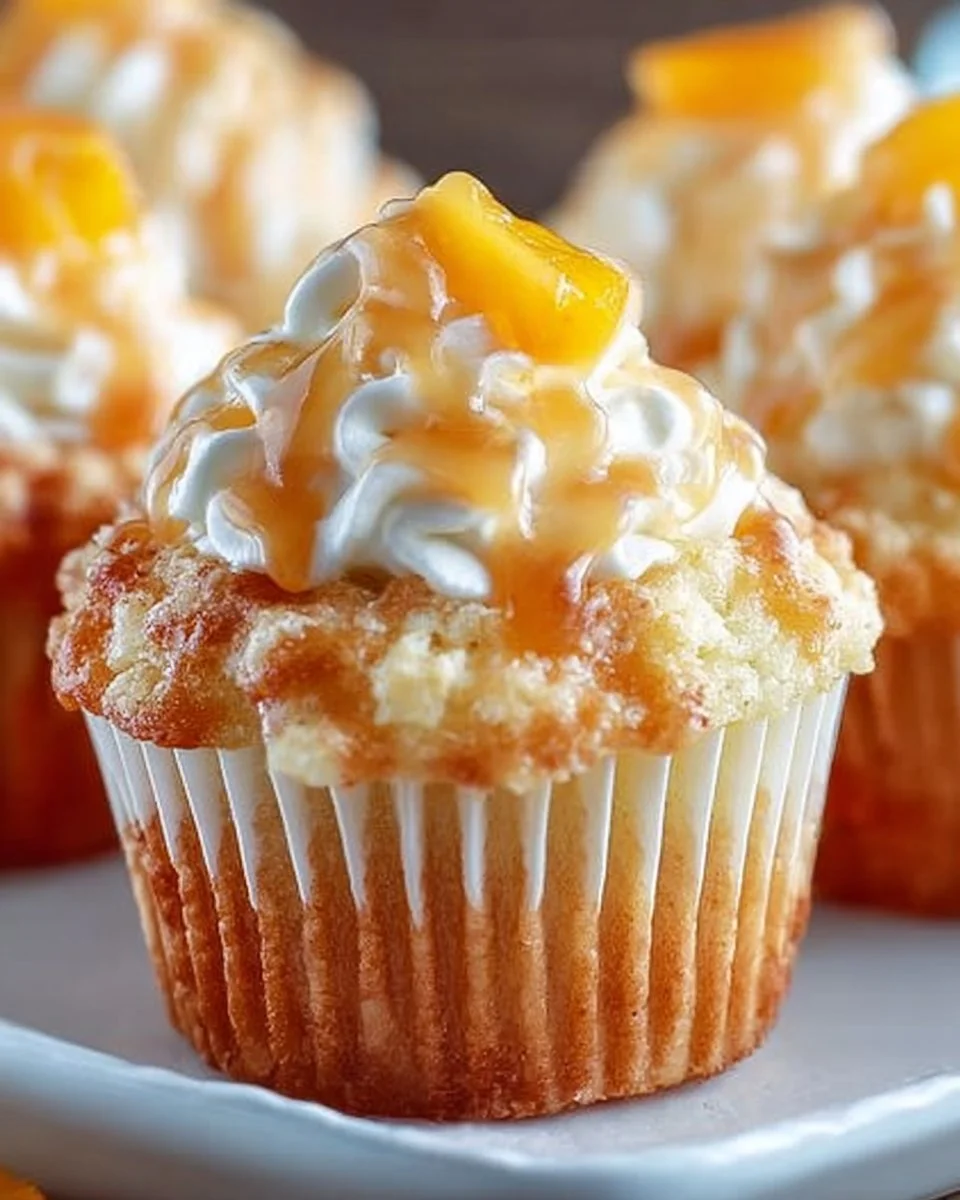 Honey Peach Cream Cheese Cupcakes with cream frosting and peach slices